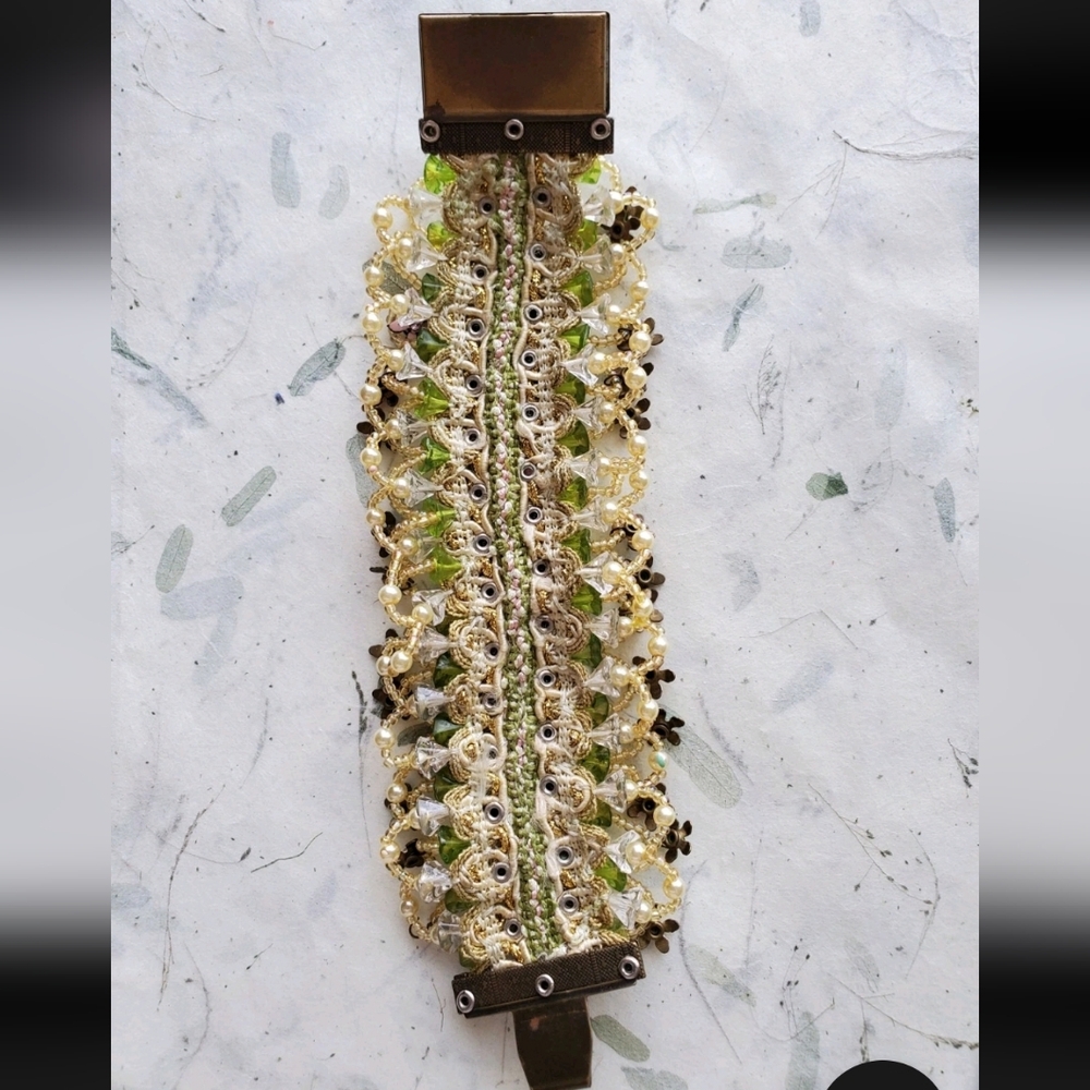 Vintage Estate Michal Negrin Floral Fabric Bracelet Victorian - Picture 12 of 16